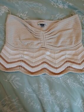American Eagle Crochet Tube Top in Cream and Tan Stripe
